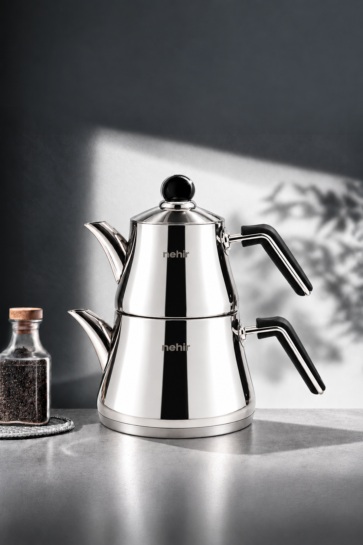 Luna Sade Maxi Büyük Boy Çelik Kapaklı Paslanmaz Çelik 1.10-2.25 Litre Çaydanlık Takımı