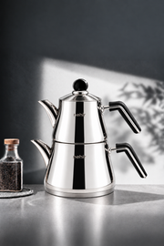 Luna Sade Maxi Büyük Boy Çelik Kapaklı Paslanmaz Çelik 1.10-2.25 Litre Çaydanlık Takımı