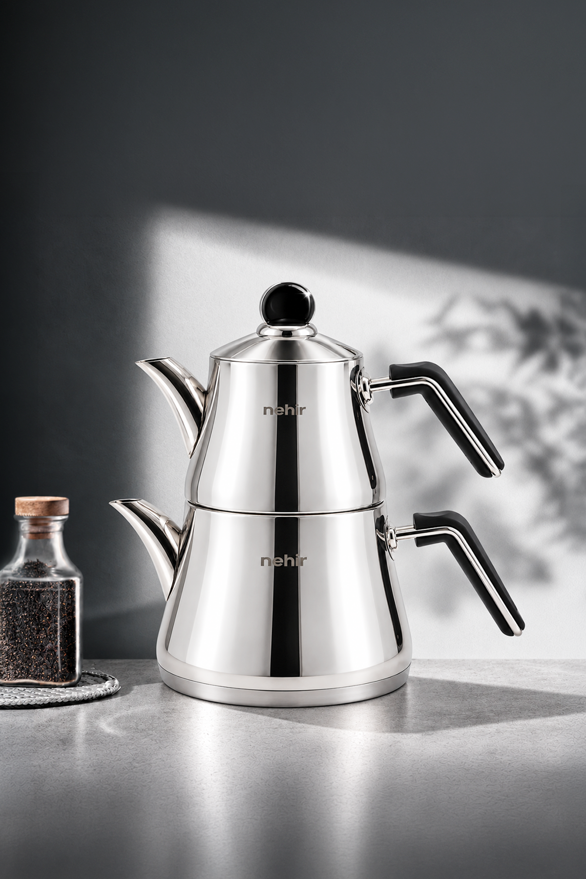 Luna Sade Maxi Büyük Boy Çelik Kapaklı Paslanmaz Çelik 1.10-2.25 Litre Çaydanlık Takımı