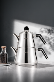 Luna Sade Maxi Büyük Boy Çelik Kapaklı Paslanmaz Çelik 1.10-2.25 Litre Çaydanlık Takımı