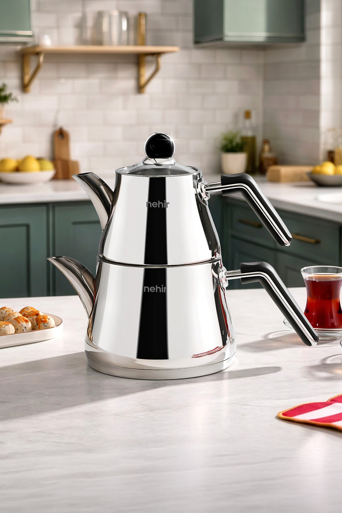 Luna Maxi Büyük Boy Paslanmaz Çelik 1.10-2.25 Litre Çaydanlık Takımı