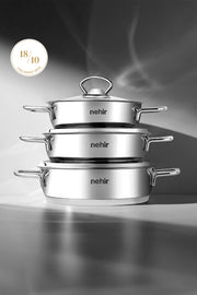 Silver 6-Piece Stainless Steel Frying Pan Set (16-18-20 cm)