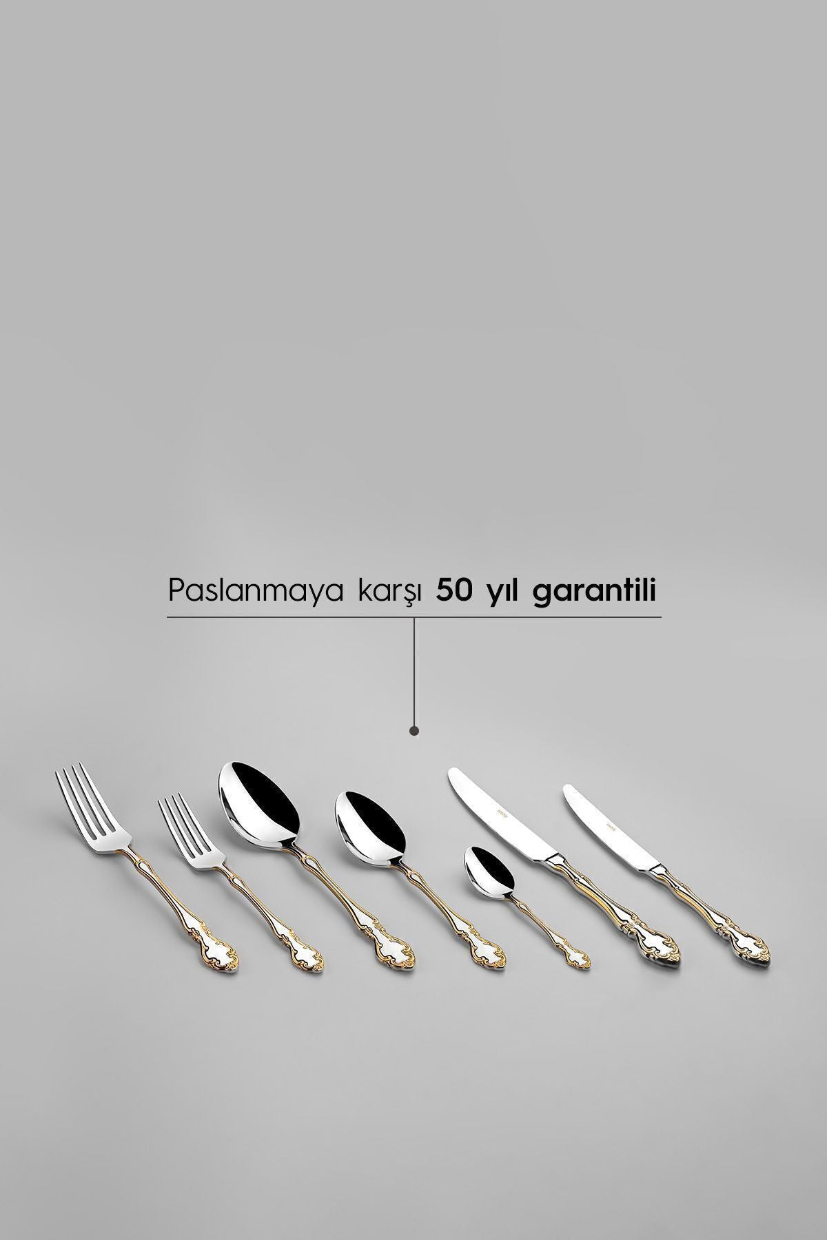 Adriana Altın Sade 12 Kişilik 84 Parça Kutulu Çatal Kaşık Bıçak Takımı