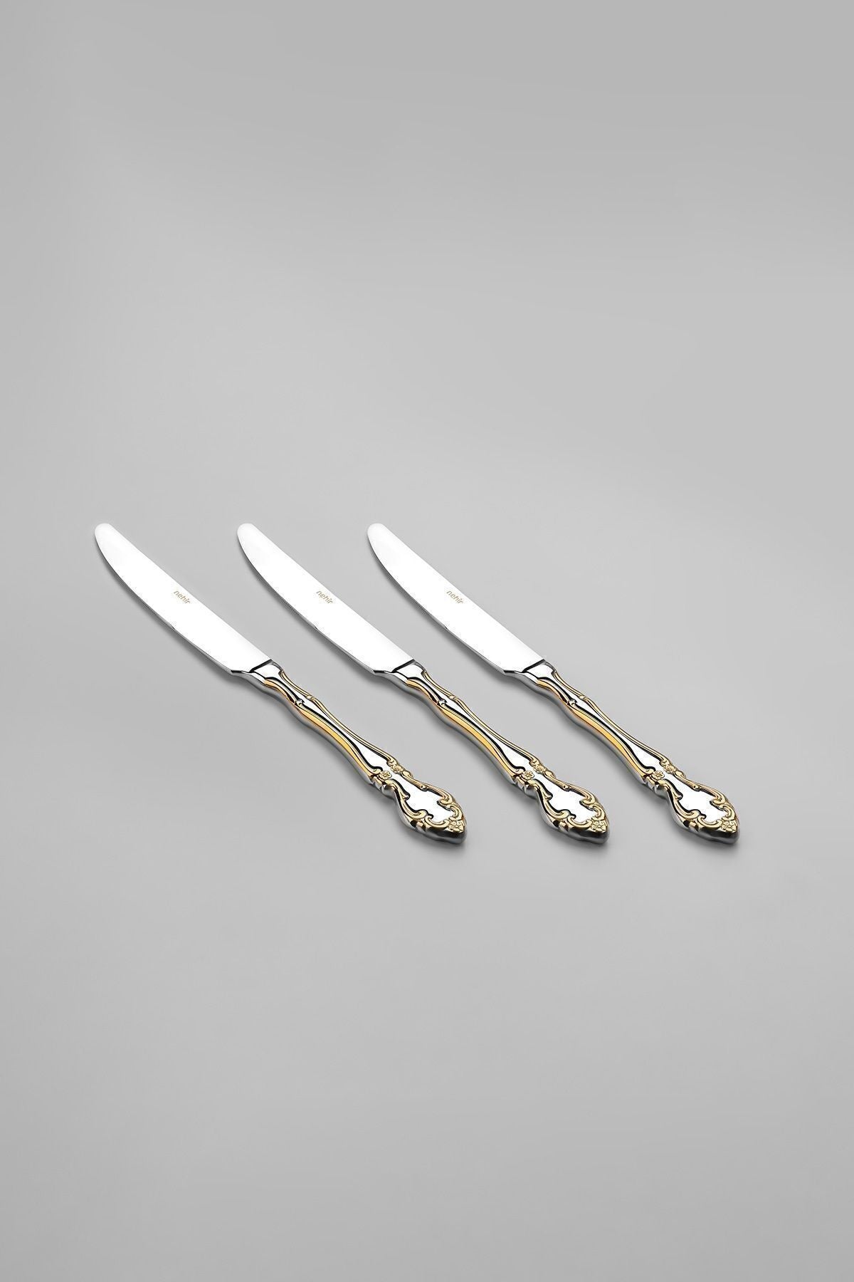 Adriana Altın Sade 6 Kişilik 36 Parça Kutulu Çatal Kaşık Bıçak Takımı