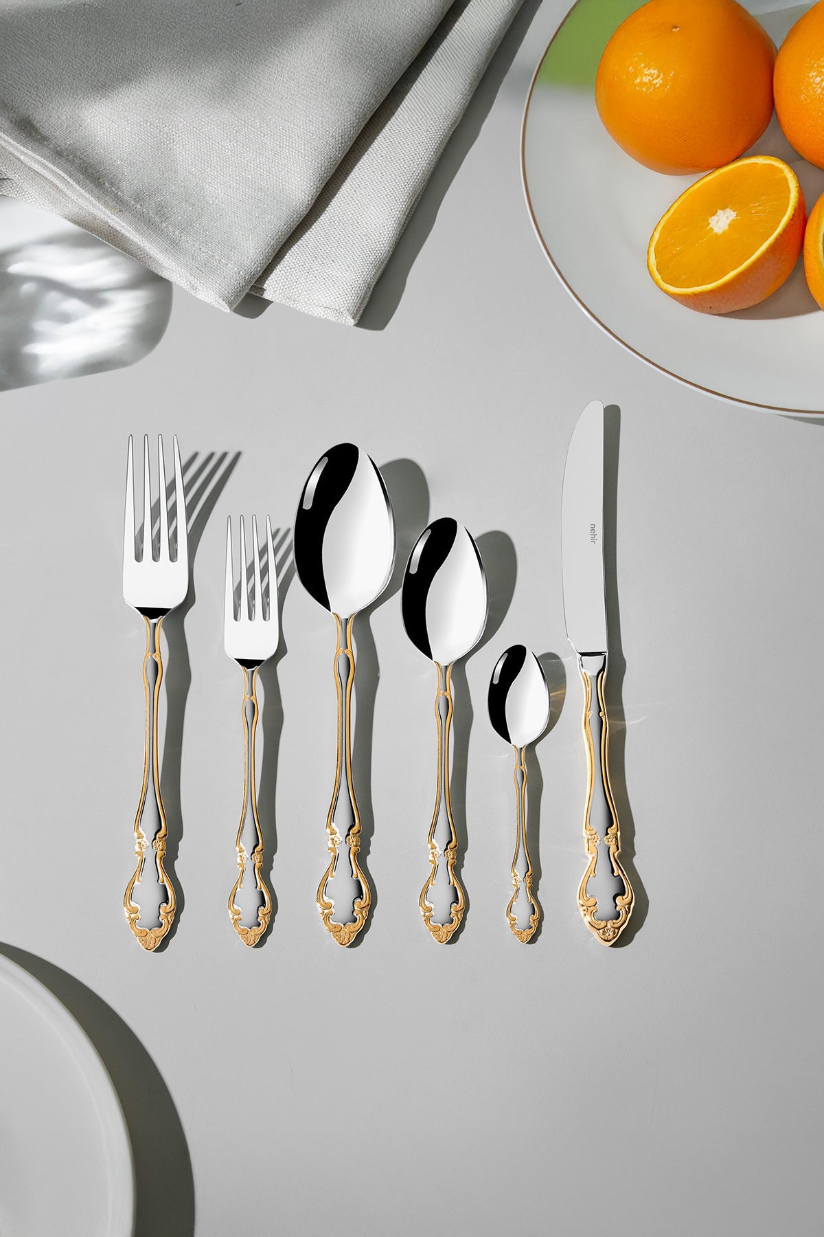 Adriana Altın Saten 12 Kişilik 72 Parça Kutulu Çatal Kaşık Bıçak Takımı