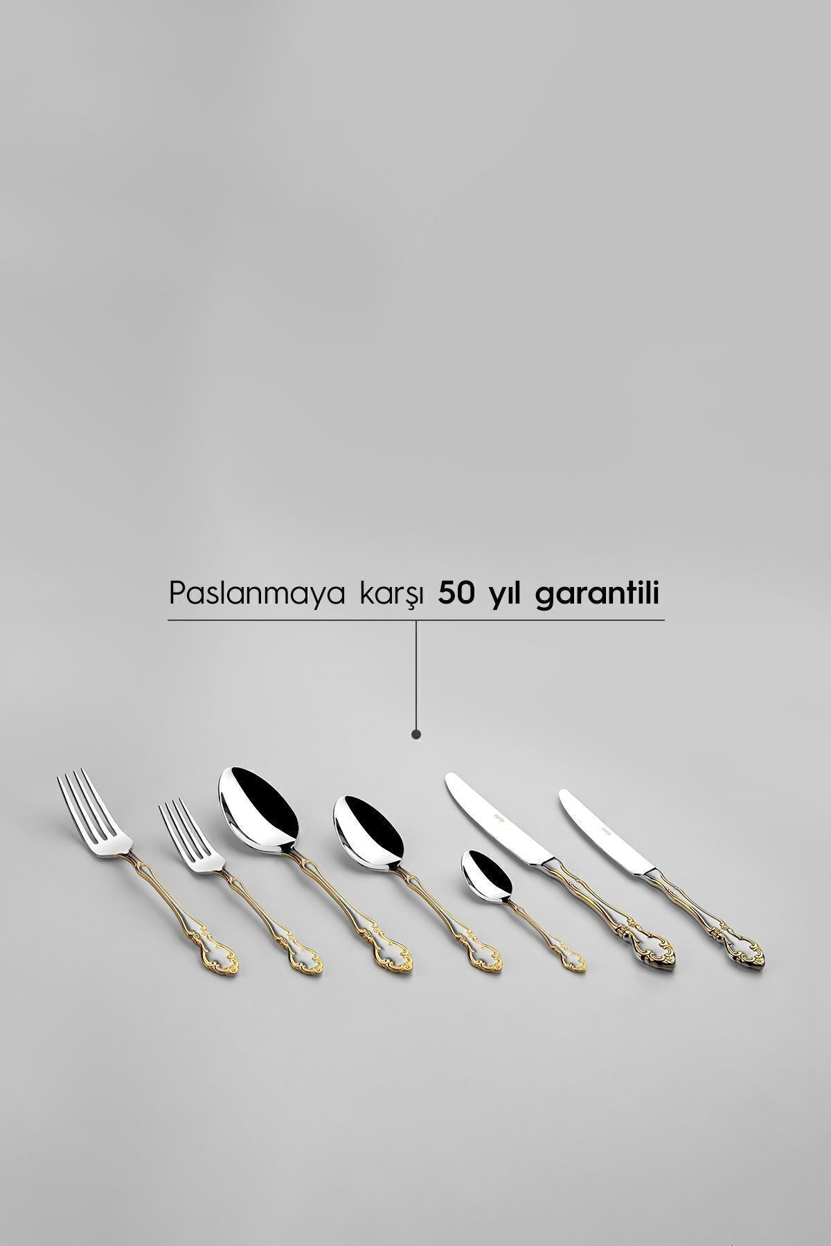 Adriana Altın Saten 12 Kişilik 89 Parça Kutulu Çatal Kaşık Bıçak Takımı