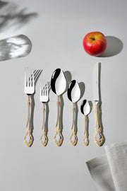 Adriana Altın Saten 6 Kişilik 36 Parça Kutulu Çatal Kaşık Bıçak Takımı