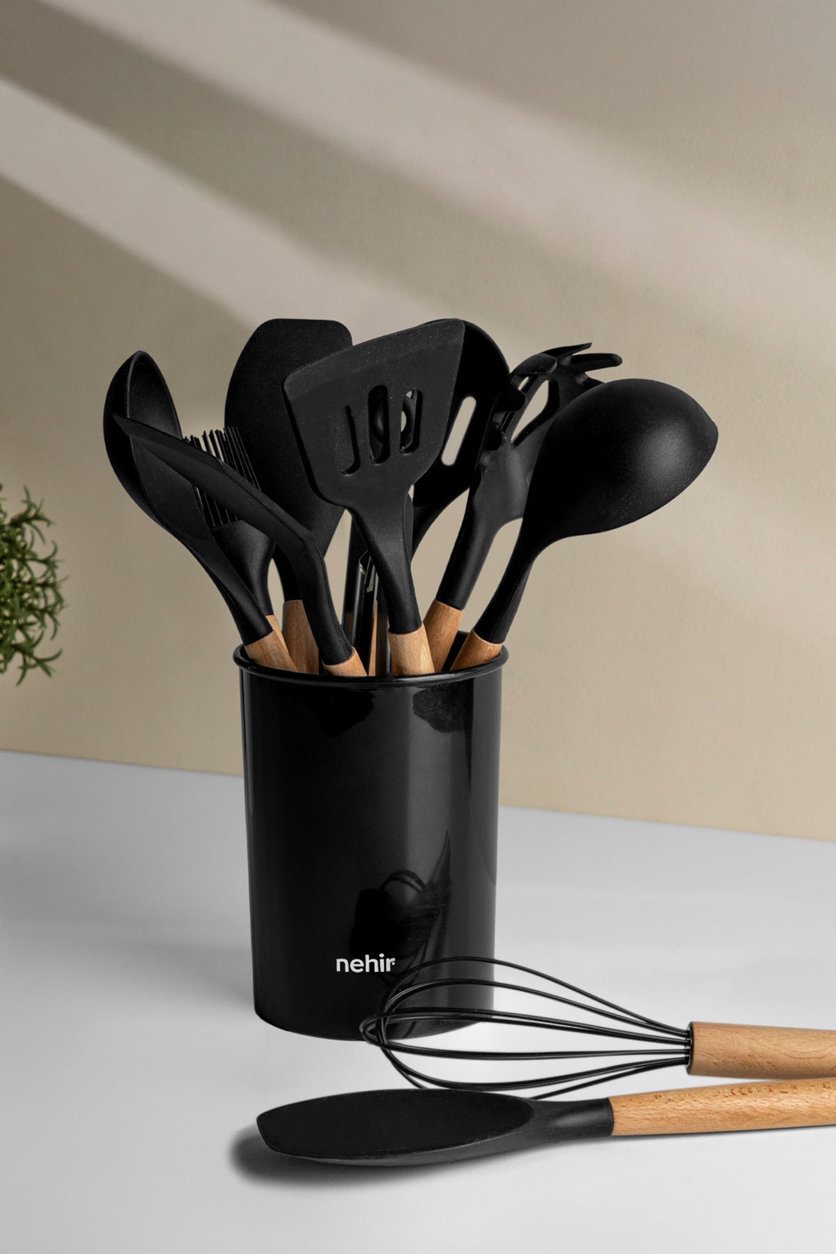 Angela Siyah Ahşap Silikon 12 Parça Servis Takımı