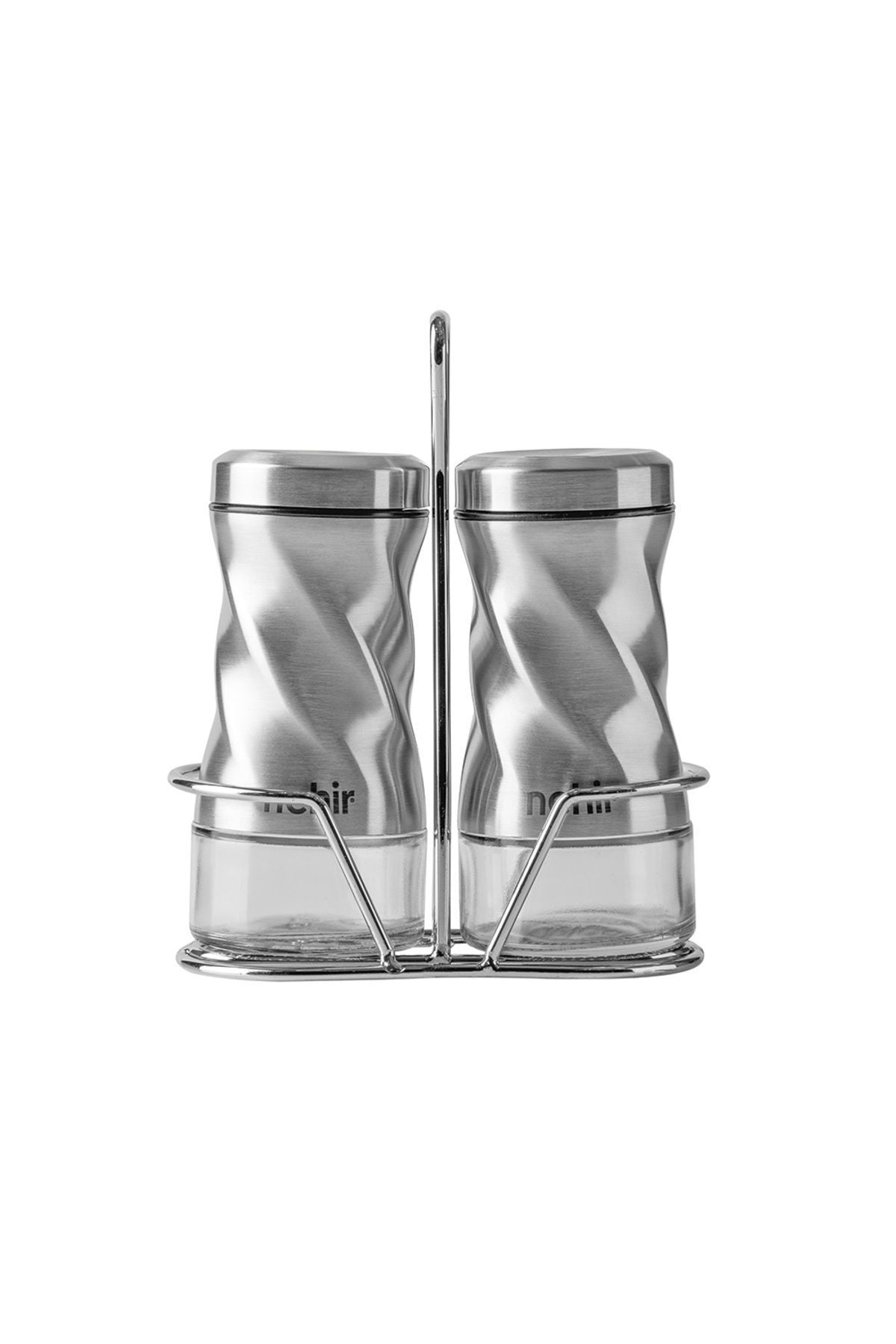 Burgulu Standlı 2 Parça Paslanmaz Çelik Baharatlık Seti