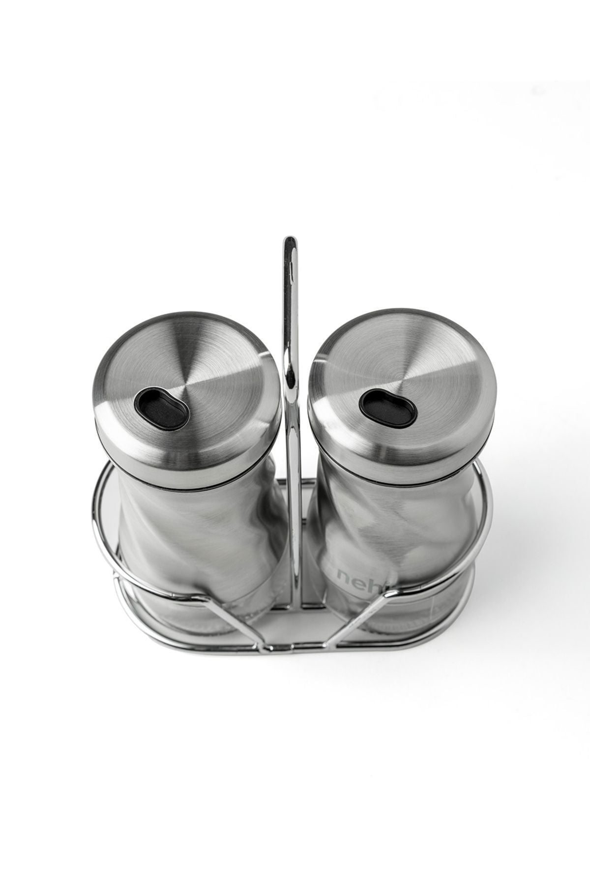 Burgulu Standlı 2 Parça Paslanmaz Çelik Baharatlık Seti