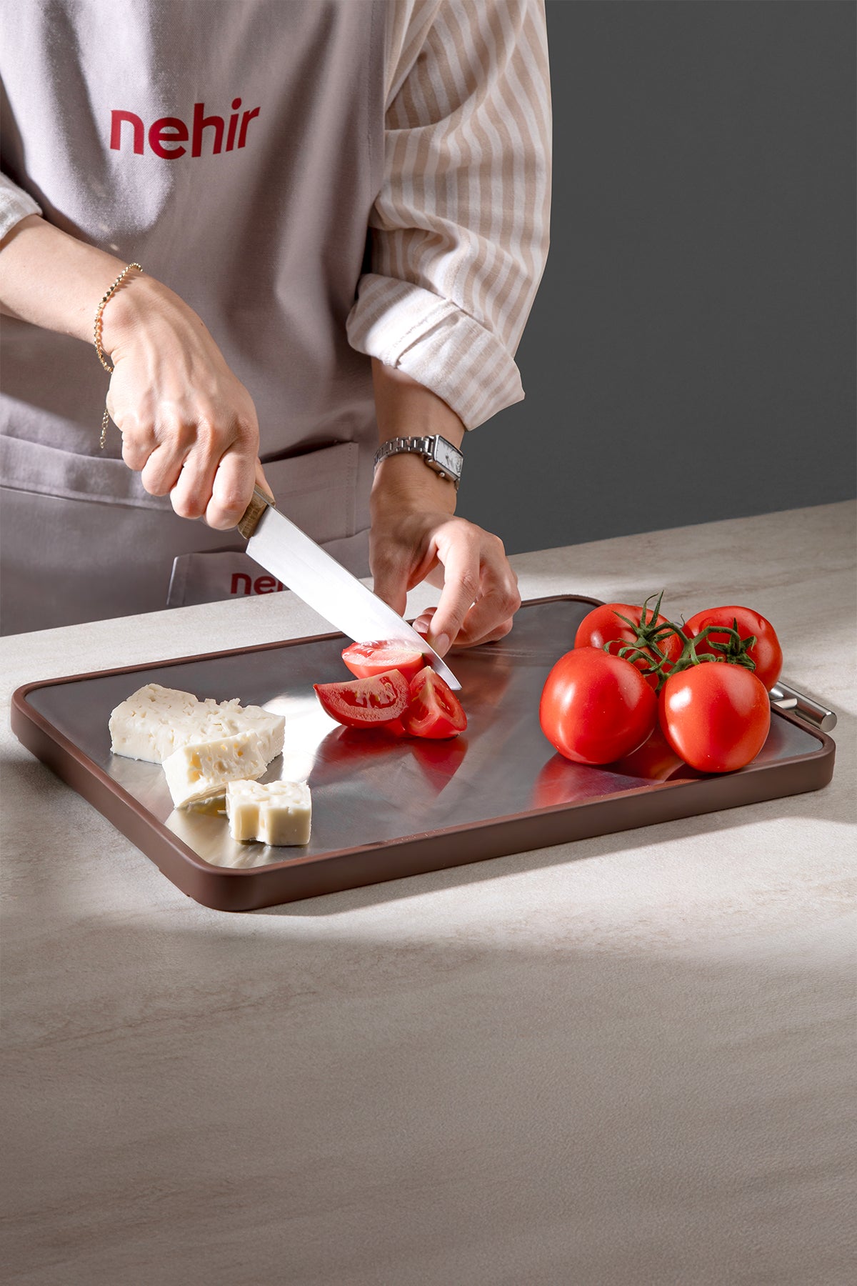 Dublin Paslanmaz Çelik ve Abanoz Çift Taraflı Kesme Tahtası