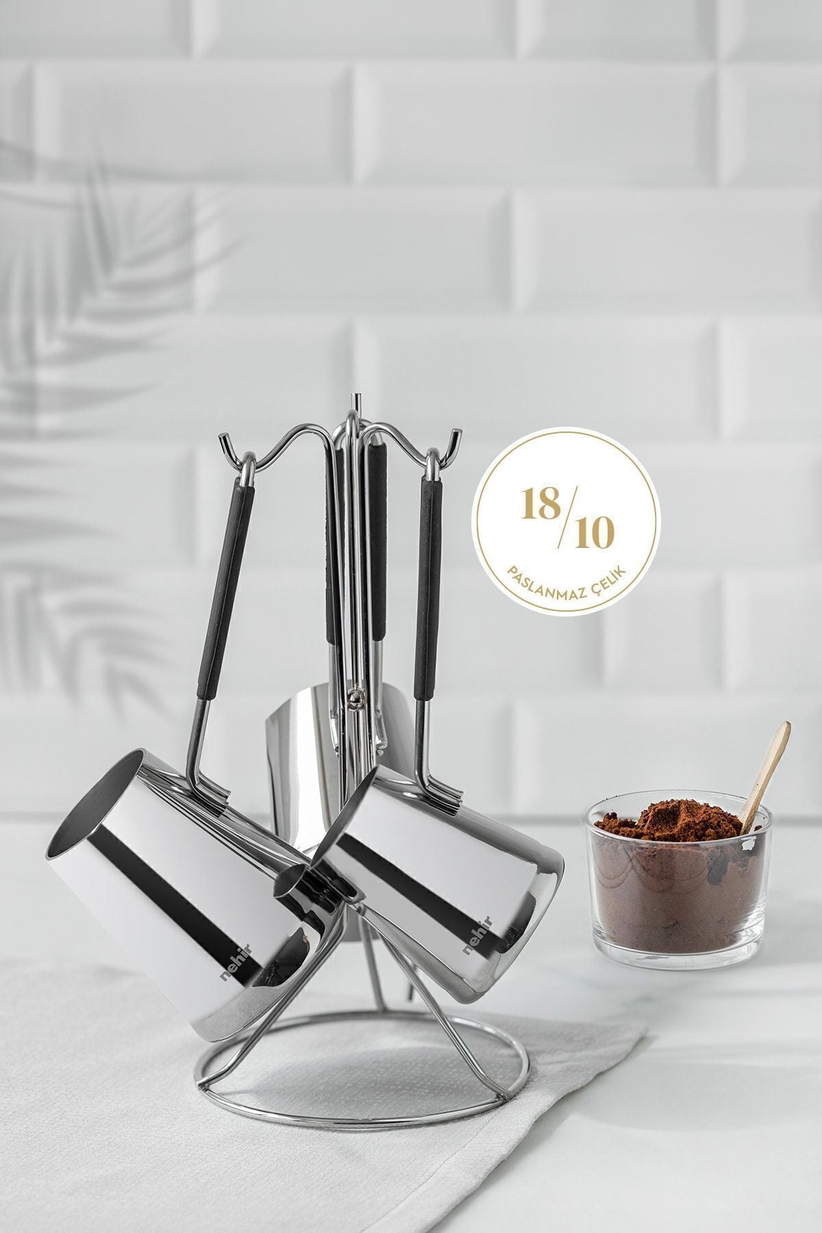 Everest 4 Parça Standlı Paslanmaz Çelik Cezve Seti