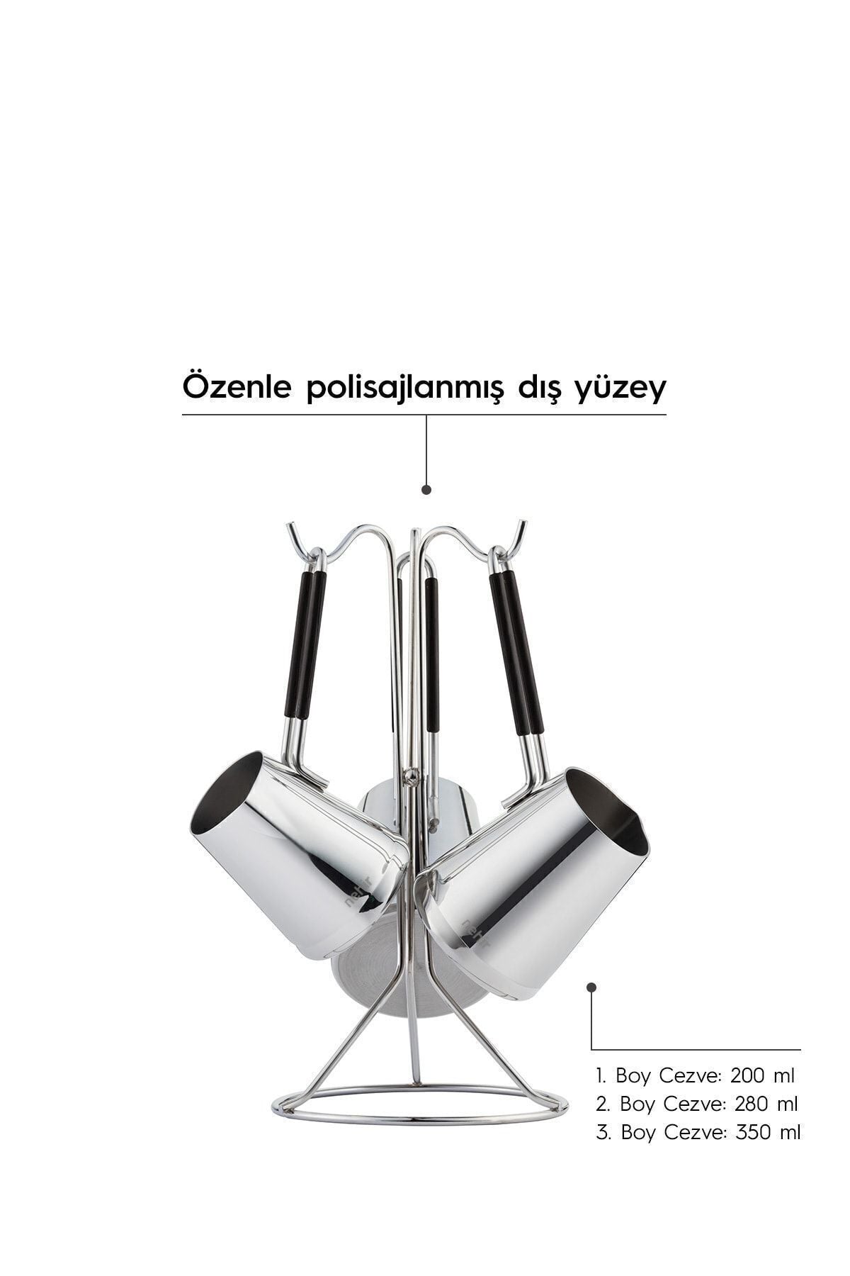 Everest 4 Parça Standlı Paslanmaz Çelik Cezve Seti