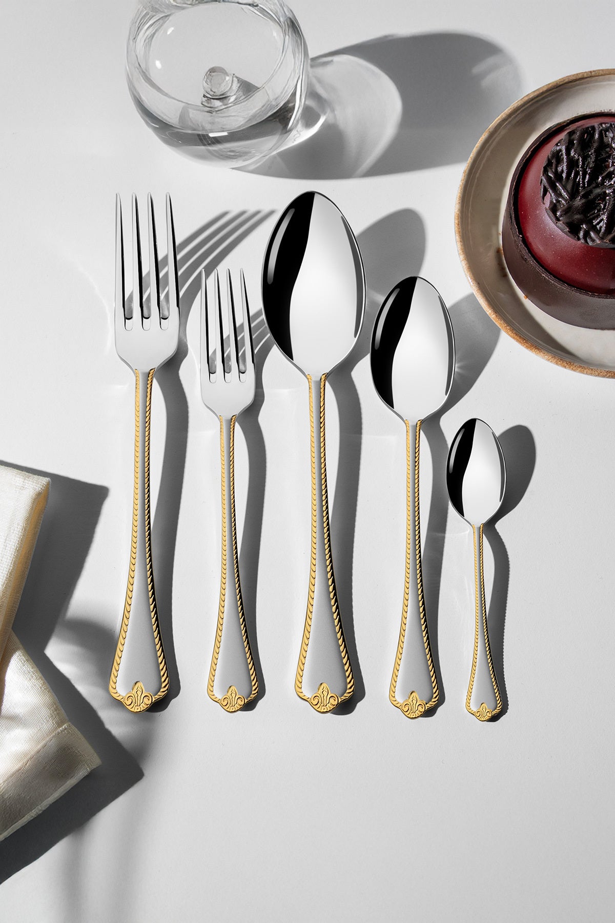 Fulya Altın Saten 6 Kişilik 30 Parça Kutulu Çatal Kaşık Takımı