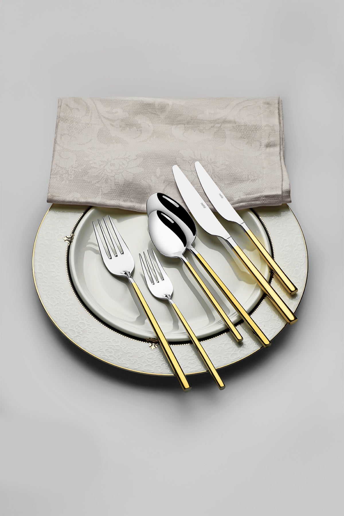 Gloria Altın Saten 12 Kişilik 84 Parça Kutulu Çatal Kaşık Bıçak Takımı