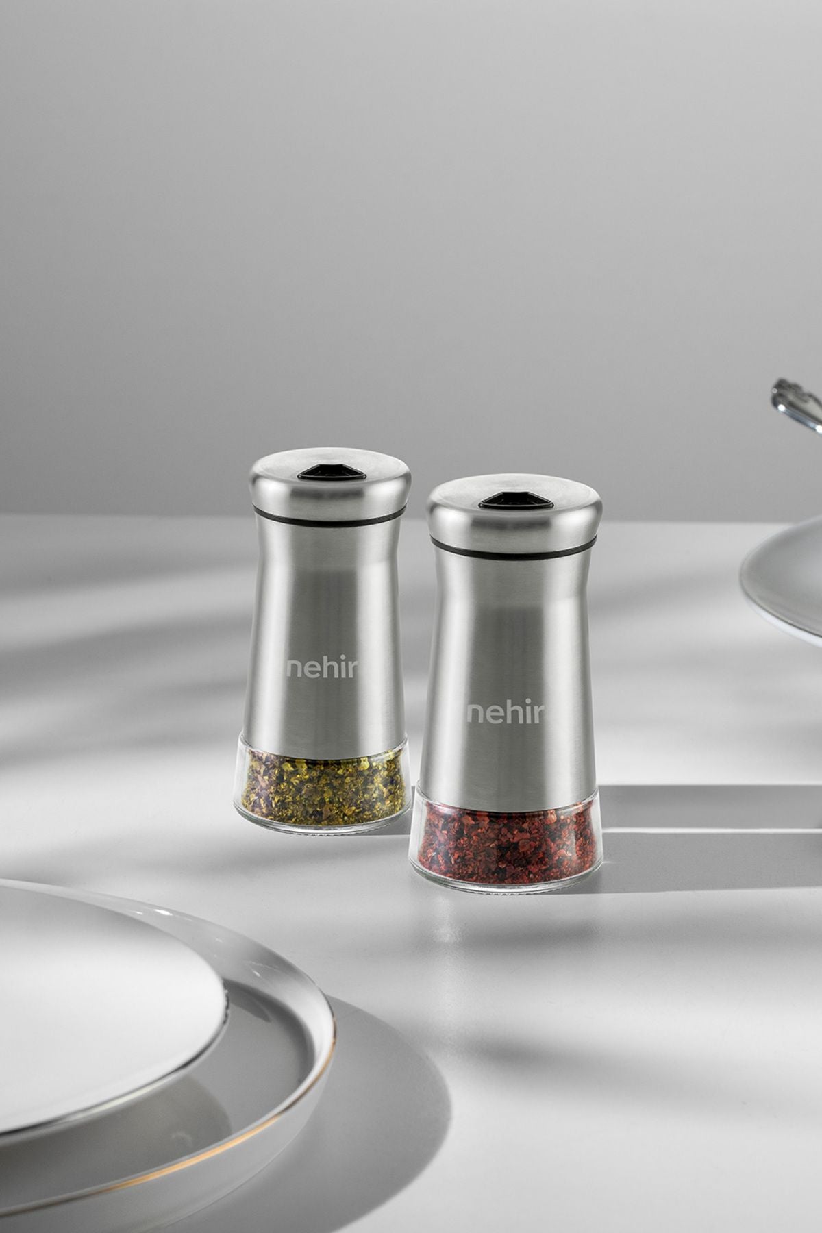 İdil 2'li Cam Silindir Tuzluk ve Biberlik Takımı
