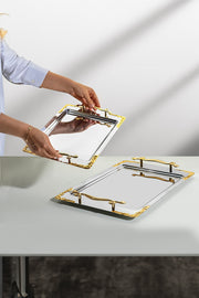 Lalezar 2-Piece Gold Plain Stainless Steel Tray Set