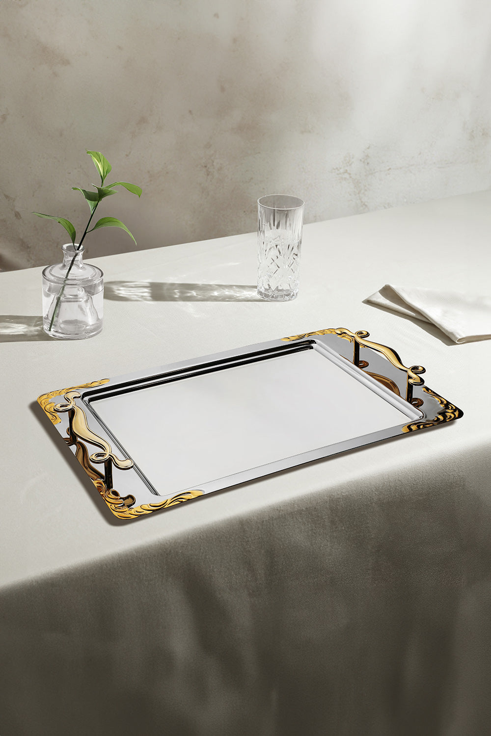 Lalezar 2-Piece Gold Plain Stainless Steel Tray Set