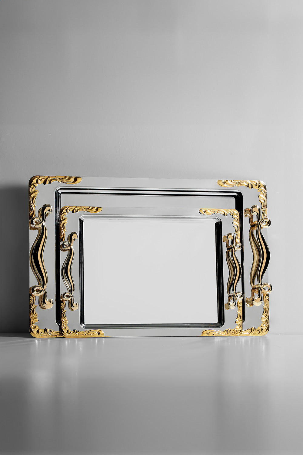 Lalezar 2'li Altın Sade Çelik Tepsi Seti