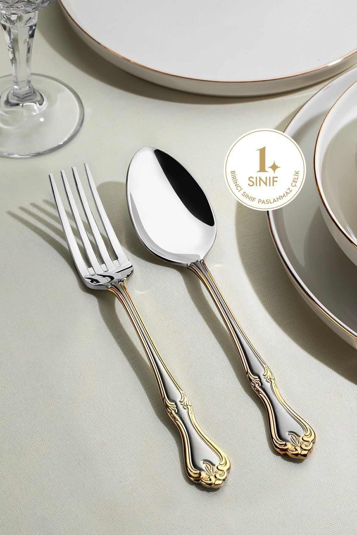Lalezar Altın Saten 12 Kişilik 60 Parça Kutulu Çatal Kaşık Takımı