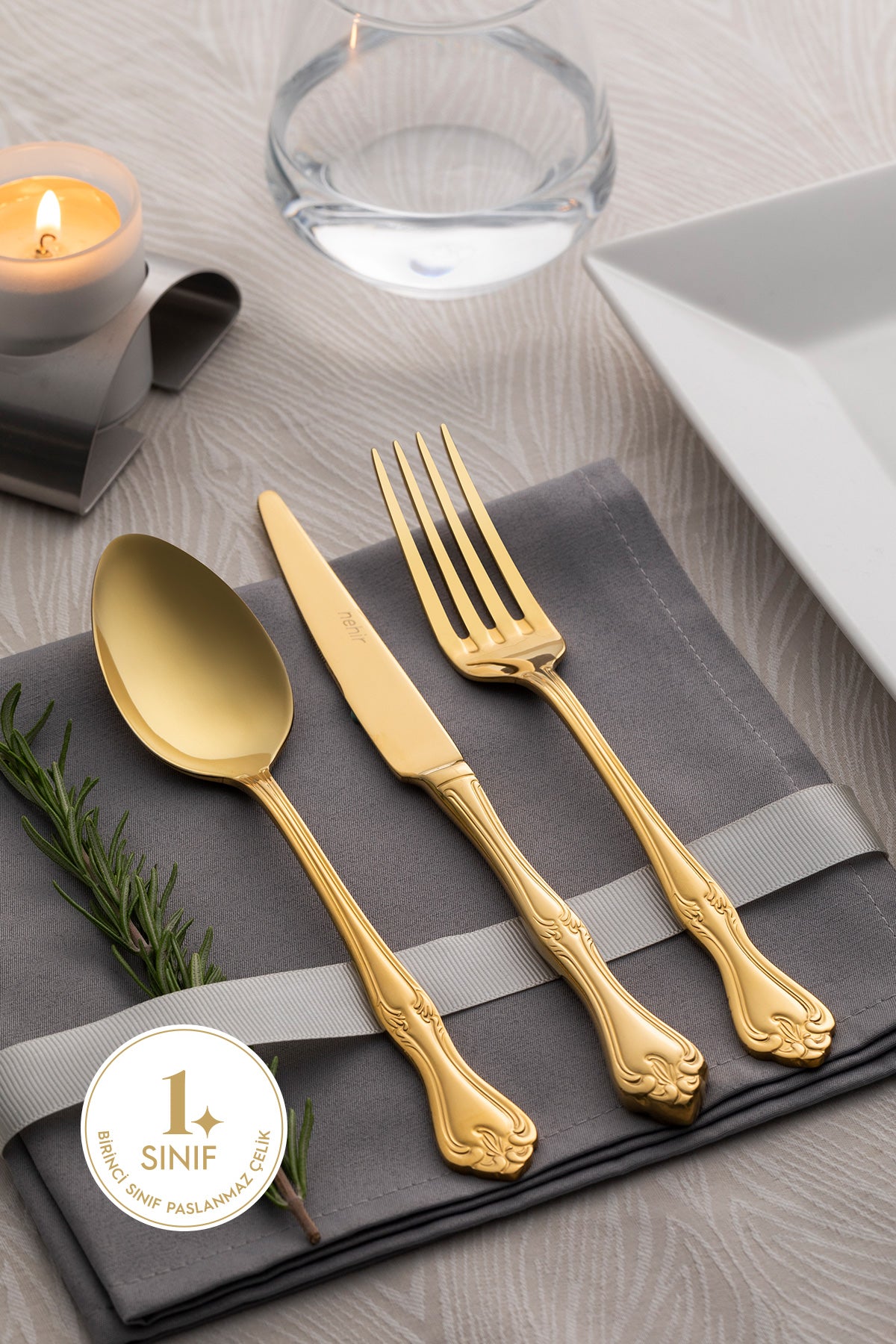 Lalezar Full Altın 12 Kişilik 89 Parça Deri Kutulu Çatal Kaşık Bıçak Takımı