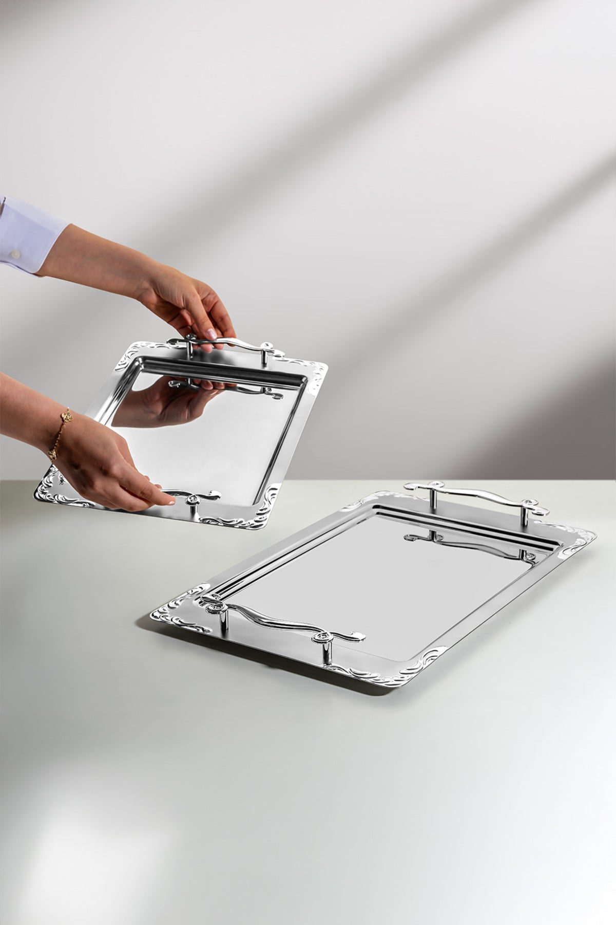 Lalezar Saten 2'li Çelik Tepsi Seti