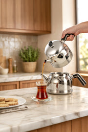 Lamia Maxi Büyük Boy Paslanmaz Çelik 1.25-2.10 Lt. Çaydanlık Takımı