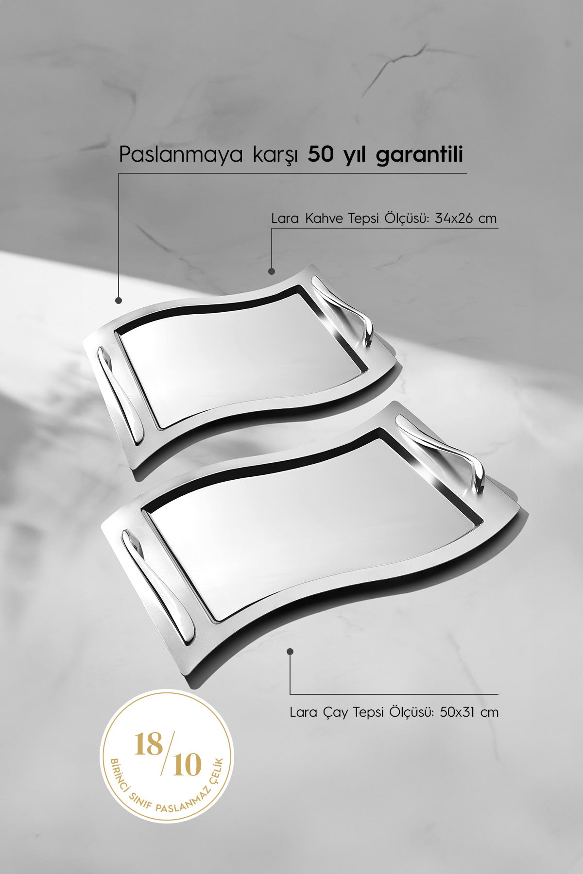 Lara 2'li Saten Çelik Tepsi Seti