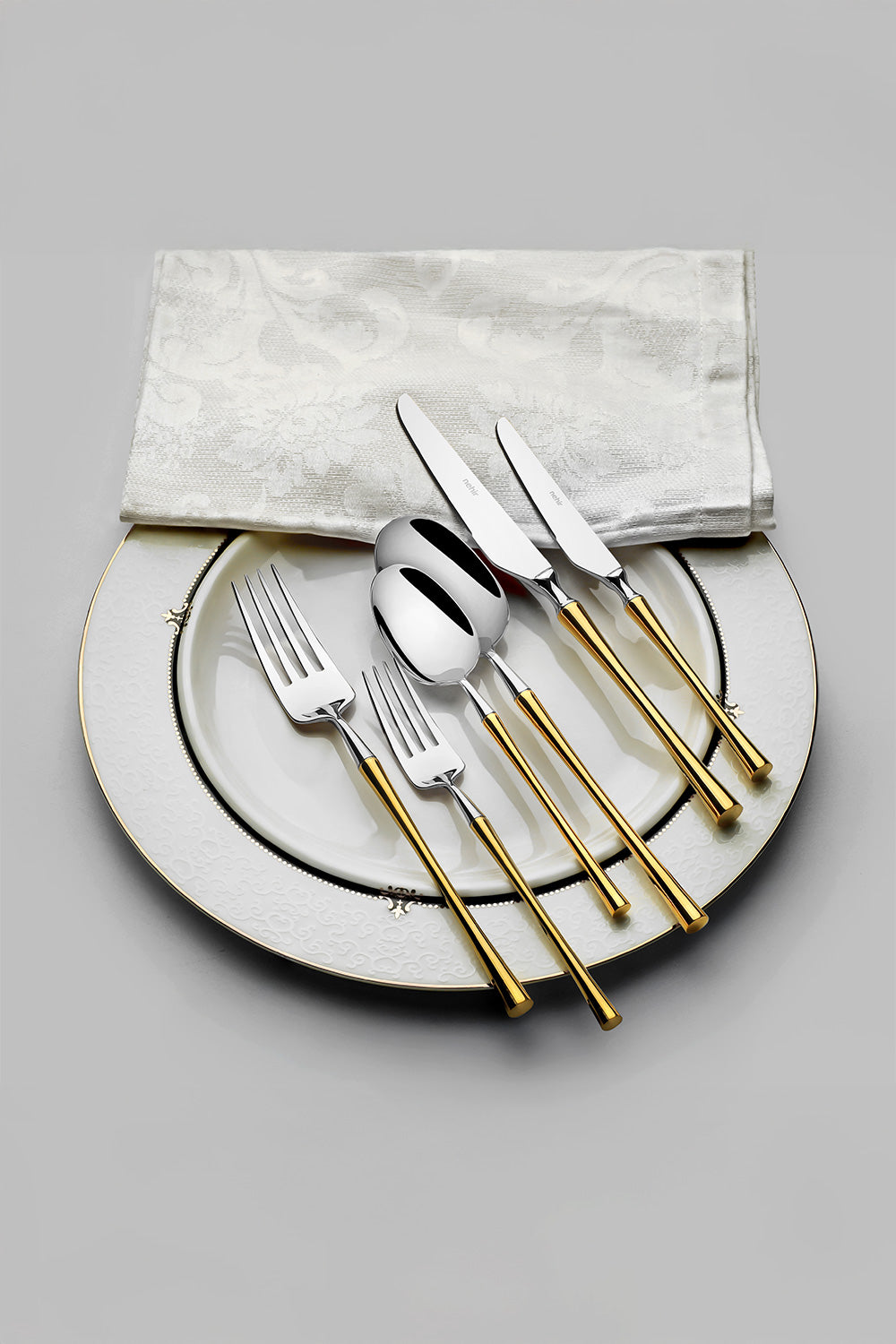 Marbella Altın Sade 12 Kişilik 89 Parça Kutulu Çatal Kaşık Bıçak Takımı