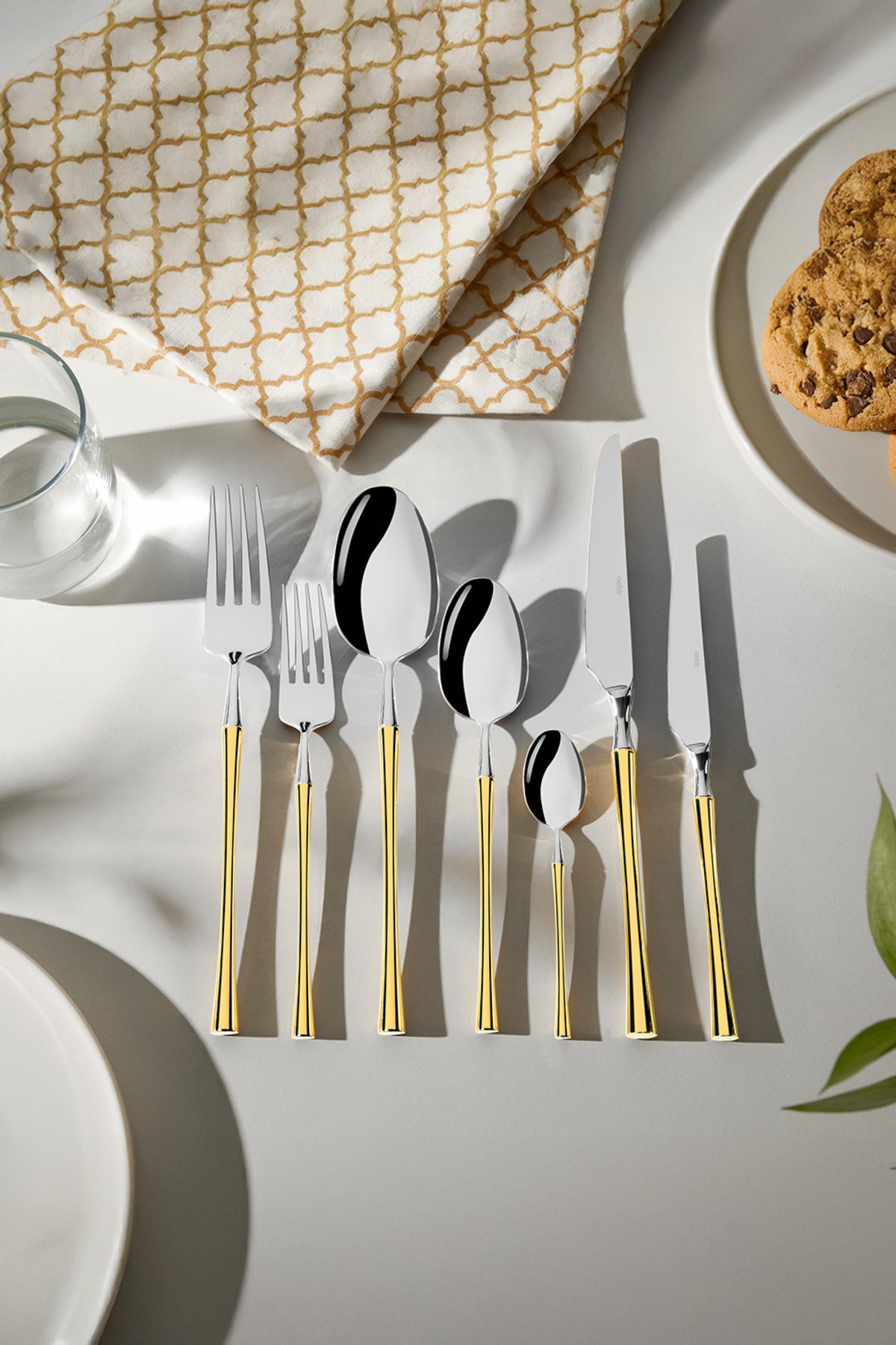 Marbella Altın Sade 12 Kişilik 84 Parça Kutulu Çatal Kaşık Bıçak Takımı