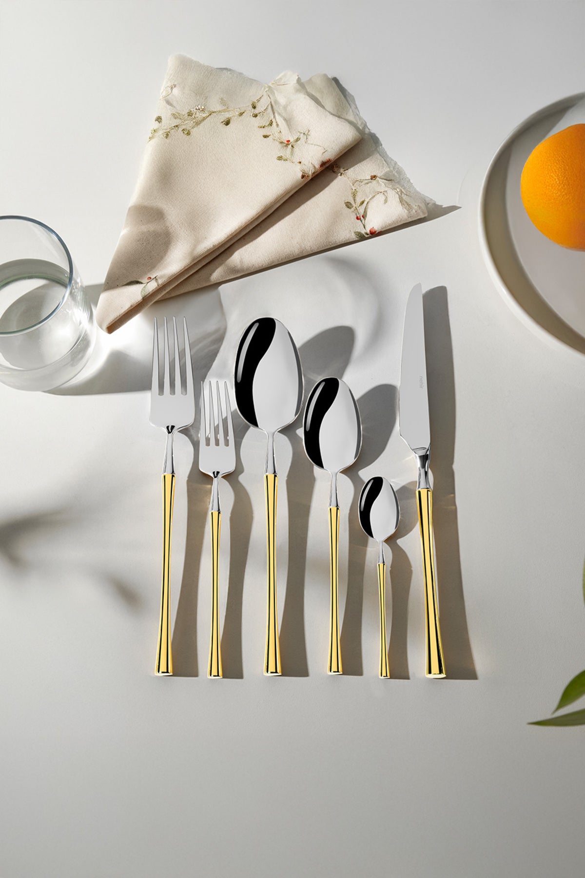 Marbella Altın Sade 6 Kişilik 36 Parça Kutulu Çatal Kaşık Bıçak Takımı