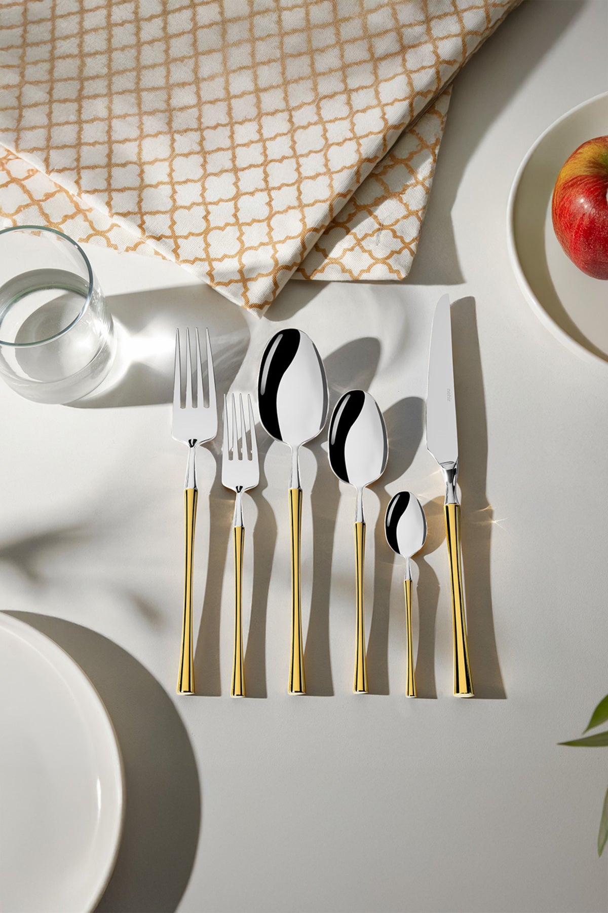 Marbella Altın Saten 6 Kişilik 36 Parça Kutulu Çatal Kaşık Bıçak Takımı