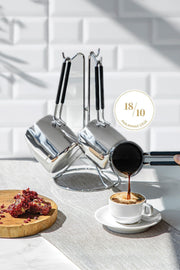 Modern 4 Parça Standlı Paslanmaz Çelik Cezve Seti