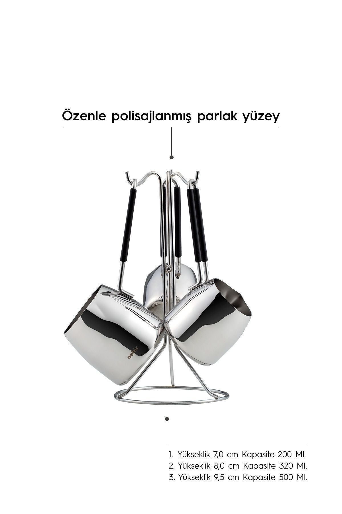 Modern 4 Parça Standlı Paslanmaz Çelik Cezve Seti