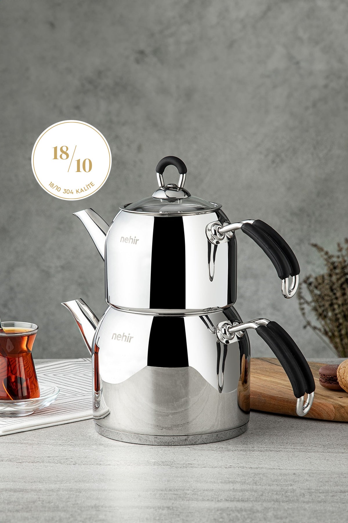 Modern Maxi Büyük Boy Paslanmaz Çelik 1.6-2.5 Lt. Çaydanlık Takımı