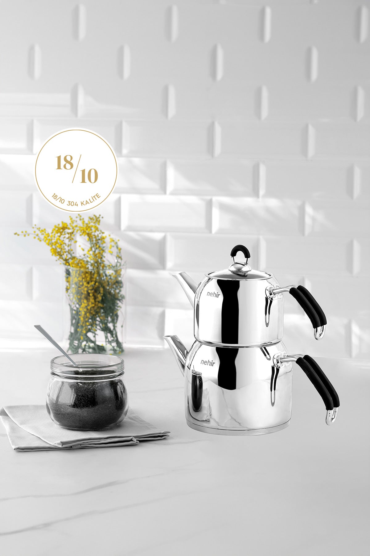 Modern Maxi Büyük Boy Paslanmaz Çelik 1.6-2.5 Lt. Çaydanlık Takımı