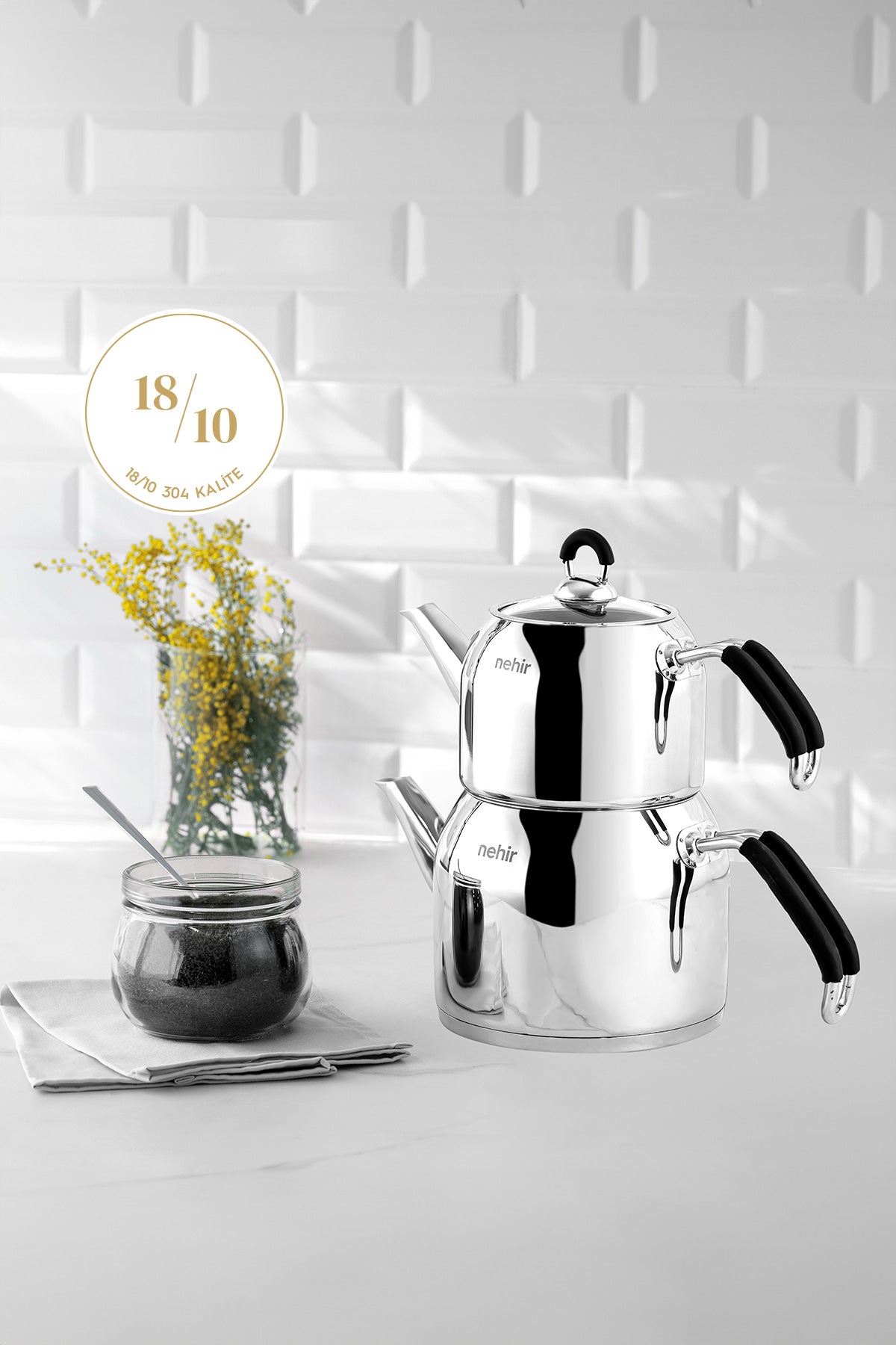 Modern Maxi Büyük Boy Paslanmaz Çelik 1.6-2.5 Lt. Çaydanlık Takımı