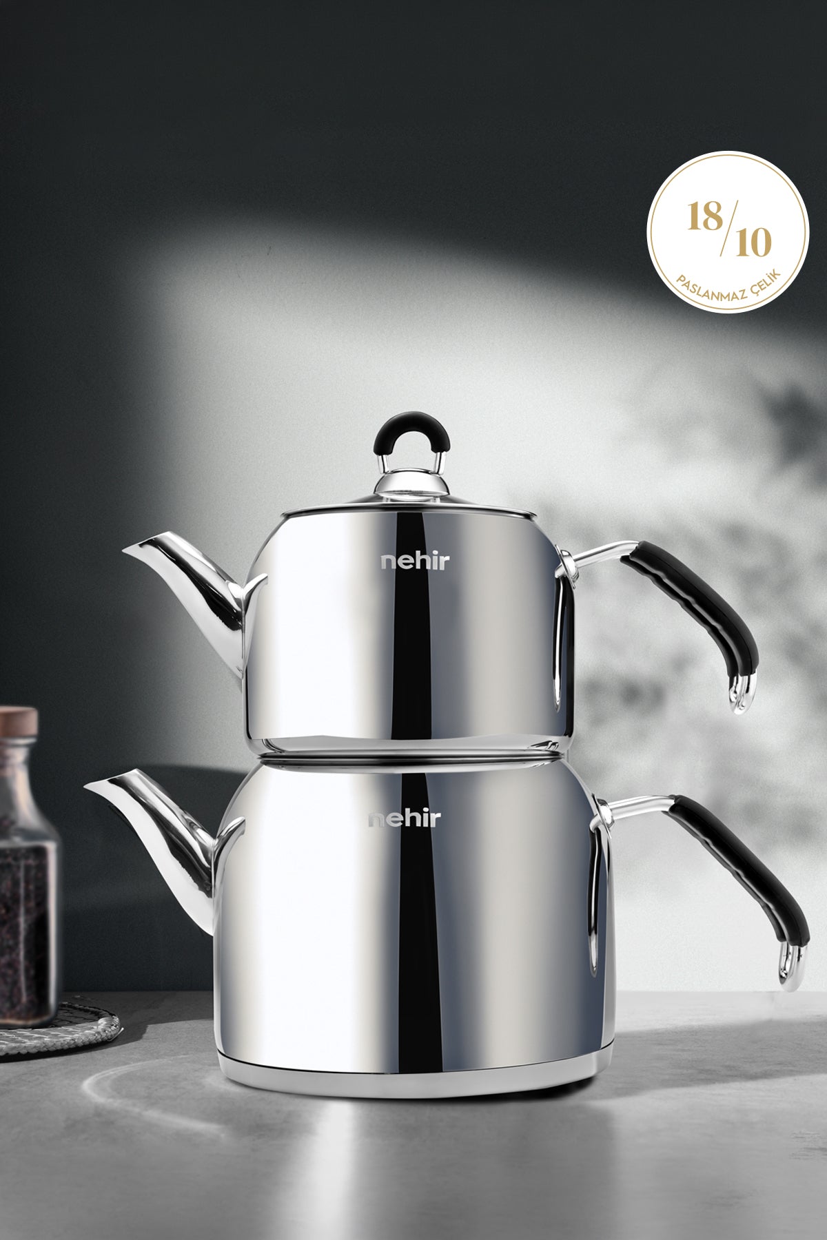 Modern Maxi Büyük Boy Paslanmaz Çelik 1.6-2.5 Lt. Çaydanlık Takımı
