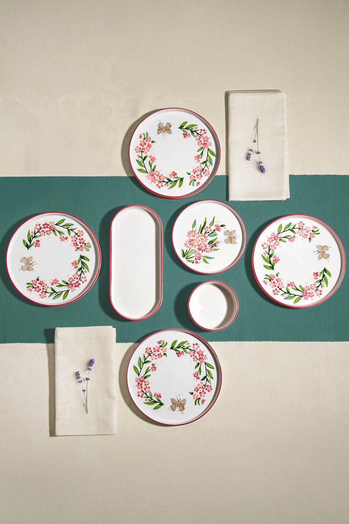 Pink Butterfly 6 Kişilik 13 Parça Seramik Kahvaltı Takımı