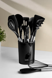 Raven Siyah Paslanmaz Çelik Silikon 12 Parça Servis Takımı