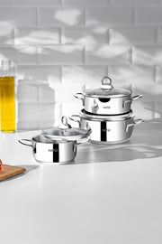 Silver 6 Parça Paslanmaz Çelik Mini Tencere Seti (12-14-16 cm)