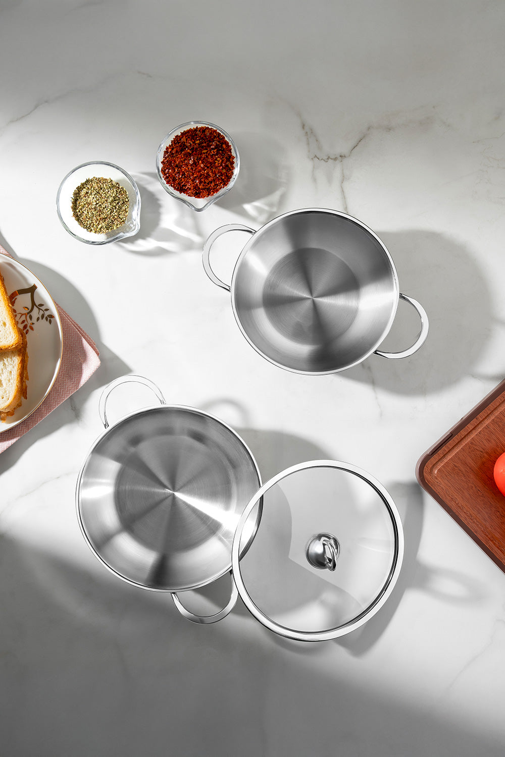 Silver 4-Piece Stainless Steel Casserole Dish Set (18-20 cm)