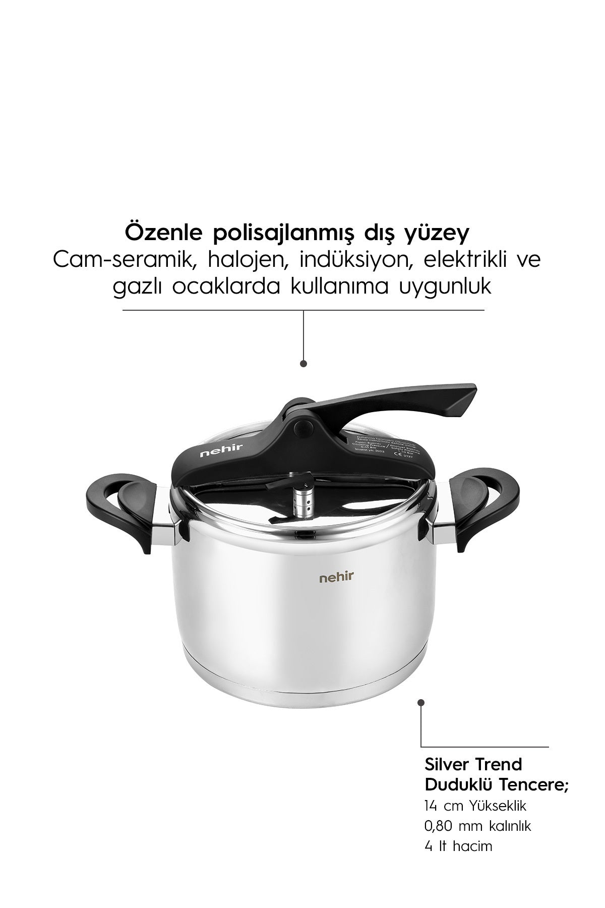 Silver Trend Paslanmaz Çelik 4 Litre Düdüklü Tencere