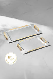 Sırma 2'li Altın Saten Çelik Tepsi Seti