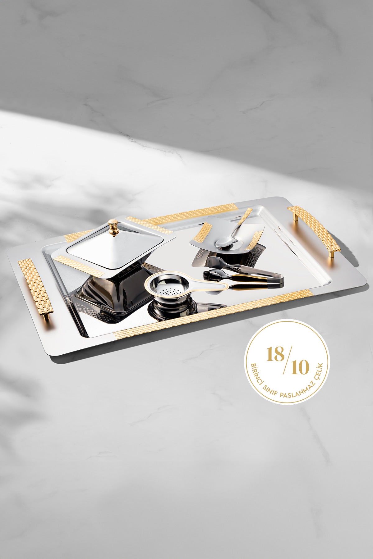 Sırma Altın Saten 12 Kişilik 28 Parça Çelik Çay Seti