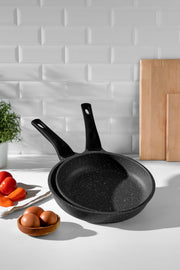 Siyah 2 Parça Alüminyum Döküm Granit 20-24 cm Tava Takımı