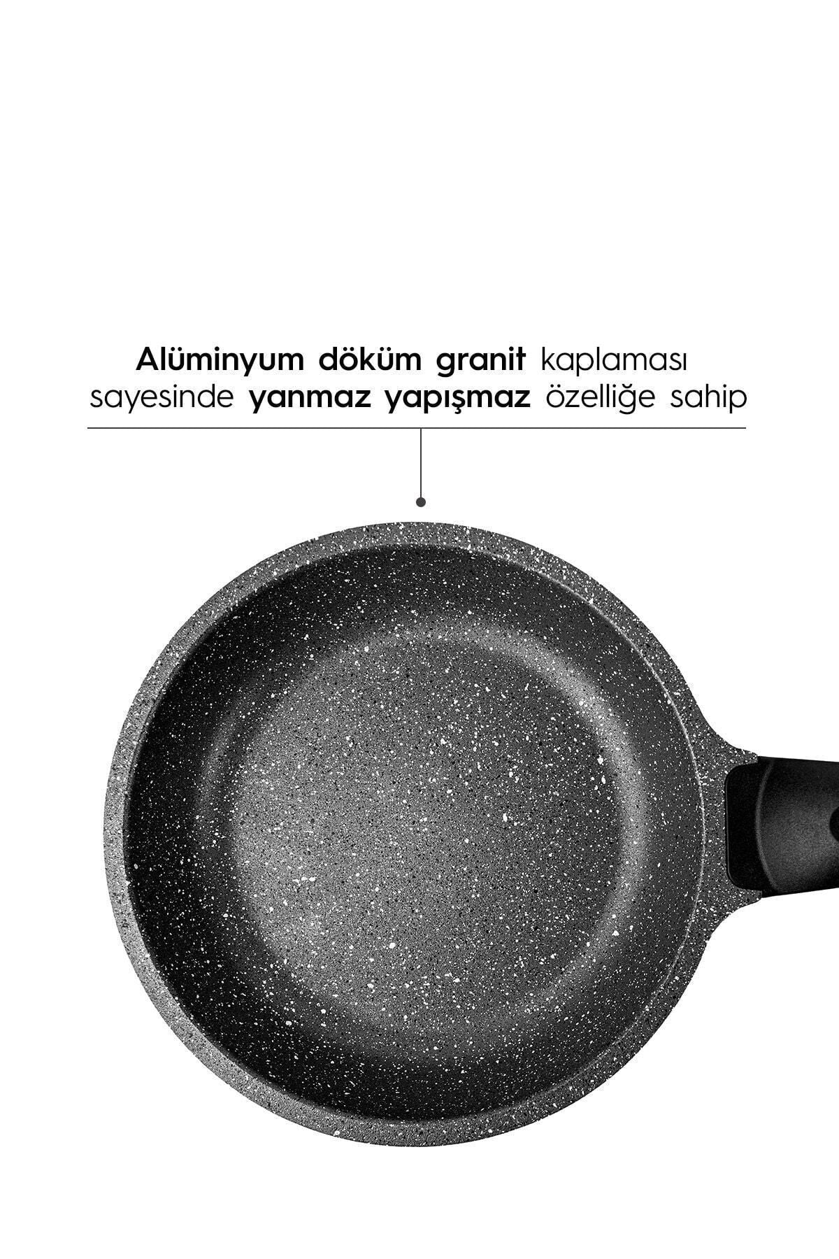 Siyah 3 Parça Alüminyum Döküm Granit Tava Takımı