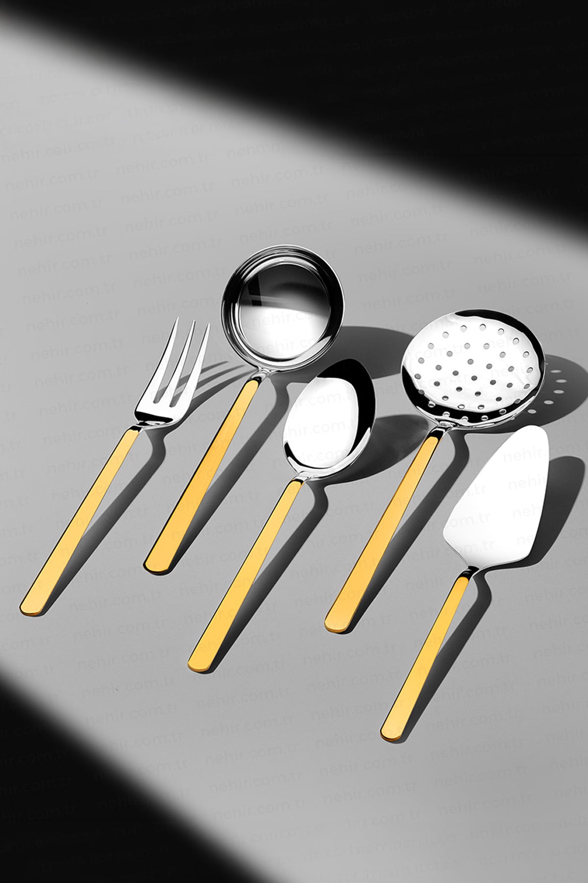 Sofia Altın Sade 5 Parça Paslanmaz Çelik Servis Takımı