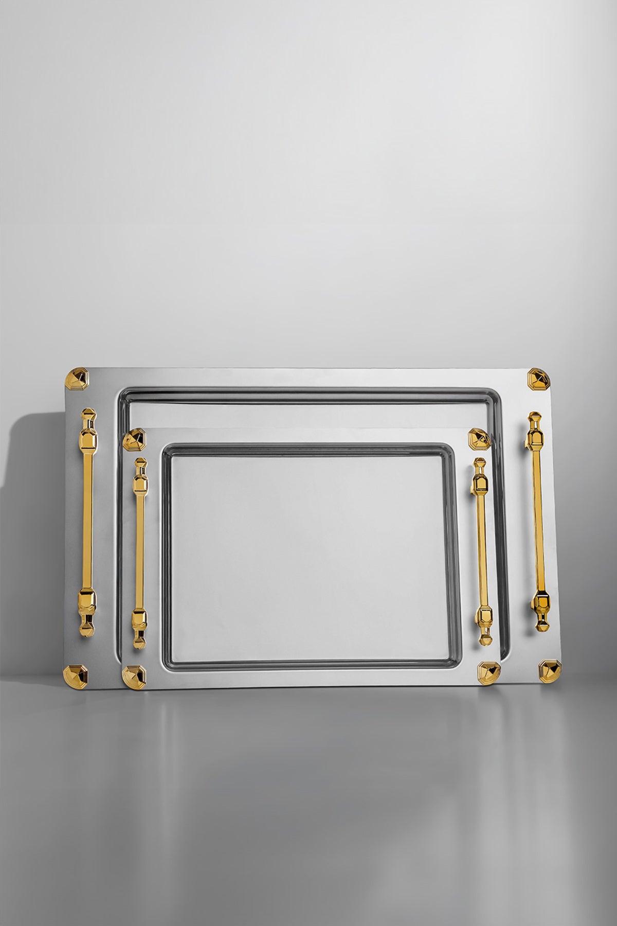 Verona Ayaklı 2'li Altın Saten Çelik Tepsi Seti