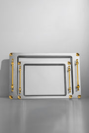 Verona Ayaklı 2'li Altın Saten Çelik Tepsi Seti